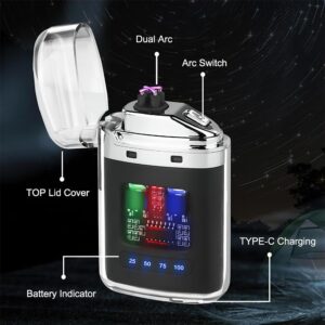 Stylish Transparent Electrical Lighter, Dual Arc, USB Rechargeable Cigarette Plasma Lighter - Ideal for Camping & Smoking, Unique Windproof Pocket-Sized, Cool and Fancy Design