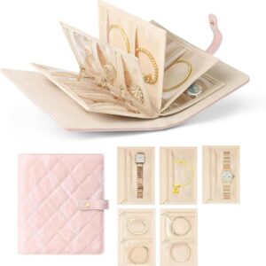 Travel Jewelry Organizer Case, Foldable Jewelry Bags Jewelry Storage Book Ring Binder with Clear Zipper Velvet Pouch Bag for Traveling,Rings,Necklace,Earrings,Bracelets,Brooches