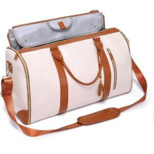 2-in-1 Convertible Leather Garment Duffle Bag | Luxury Travel Garment Bag with Shoe Pouch | Foldable Carry-On Suit Travel Bag for Women