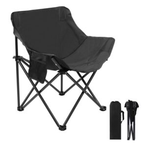 Folding Moon Chair Camping Chair with Side Pocket Portable Lightweight Foldable Backpacking Chair Ultra Durable Outdoor Hiking Beach Travel with Carrying Bag (Black)