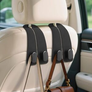2 Pcs Car Hooks for Headrest, Seat Back Storage Hook Luxurious Leather Multifunctional Car Hanger & Holder for Bag, Purse &Umbrella Durable Leather Car Hook (Black)