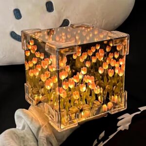 Tulip Mirror LED Lamp – 2-in-1 Aesthetic Flower Light & Decorative Cube Mirror