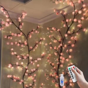 48 LED Cherry Blossom Tree Branch Lights for Wall,Cherry Blossom Lights with Remote,Timer,8 Lighting Modes,Flexible Willow Vine Twig Fairy Light,Floral Wall Decor for Bedroom Home,Spring Decor